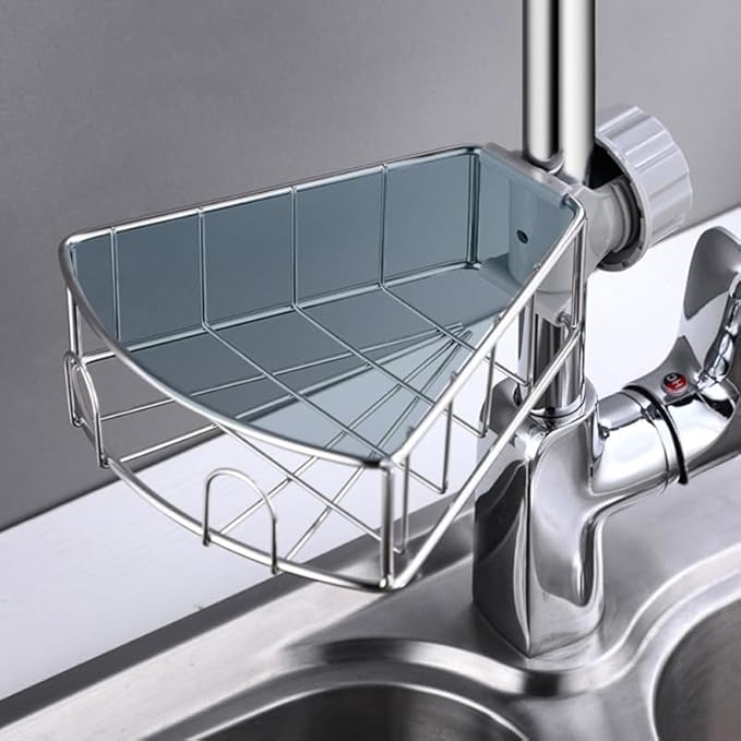 LABRIMP Stainless Steel Faucet Drain Rack Sponge Holder Soap Shelf for Kitchen Sink - Easy Installation Clamp Design for Organized Storage
