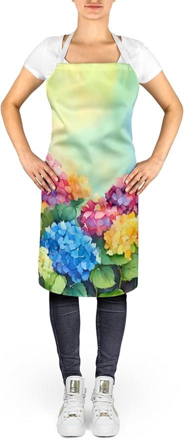 Caroline's Treasures Hydrangeas in Watercolor Apron Cooking Kitchen Server Baking Crafts Gardening for Adult Women Men, Unisex, Large, Multicolor