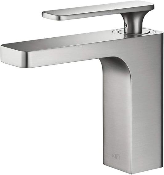 KIBI Infinity Single Handle Bathroom Vanity Sink Faucet | Solid Brass Lavatory Faucet with High Arc Spout for Smooth Water Flow | Includes Water Hose for Easy Installation (Brushed Nickel, KBF1006)