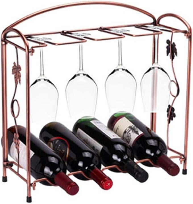 Wine Glass Rack Copper Wine Rack Metal Freestanding Baroque Retro Design Desktop Goblet Rack Bottles Glass Holder for Kitchen Bar Pub