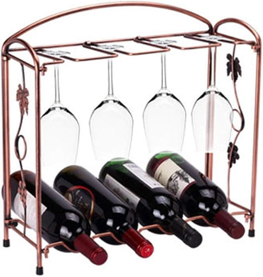 Wine Glass Rack Copper Wine Rack Metal Freestanding Baroque Retro Design Desktop Goblet Rack Bottles Glass Holder for Kitchen Bar Pub