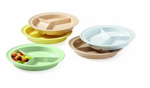 G.E.T. CP-532-T-EC Heavy-Duty 3 Compartment Plastic Divided Compartment Plates, Deep Sided, 11", Tan (Set of 4)