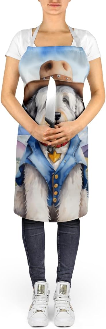 Caroline's Treasures Old English Sheepdog Cowboy Welcome Apron Cooking Kitchen Server Baking Crafts Gardening for Adult Women Men, Unisex, Large, Multicolor