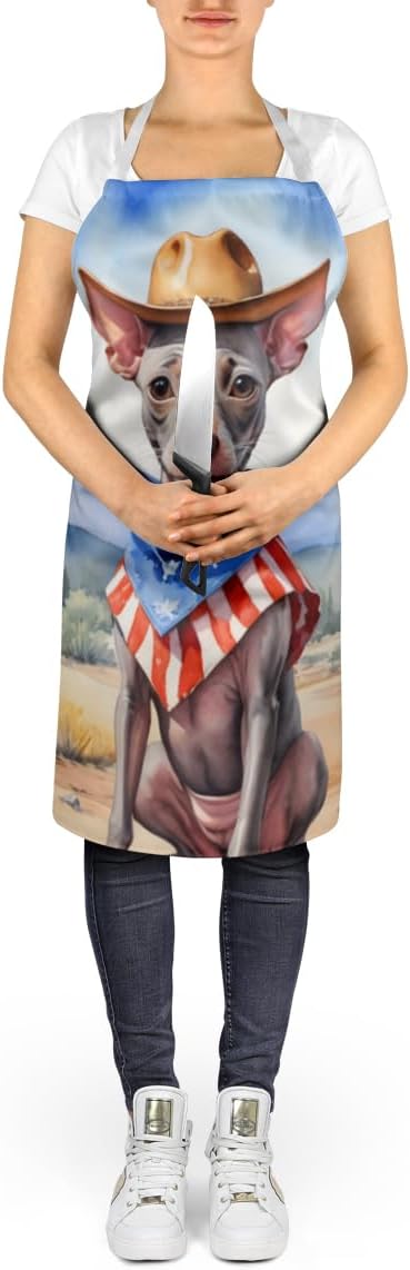 Caroline's Treasures American Hairless Terrier Cowboy Welcome Apron Cooking Kitchen Server Baking Crafts Gardening for Adult Women Men, Unisex, Large, Multicolor
