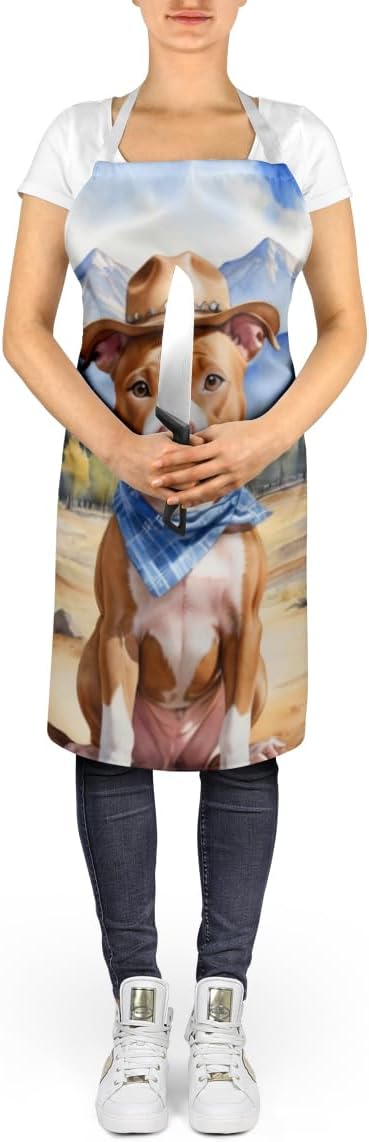 Caroline's Treasures Pit Bull Terrier Cowboy Welcome Apron Cooking Kitchen Server Baking Crafts Gardening for Adult Women Men, Unisex, Large, Multicolor