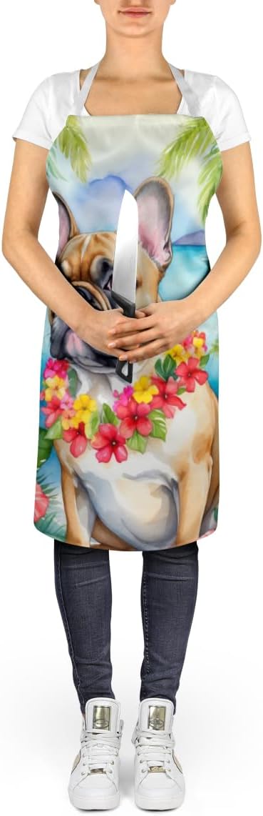 Caroline's Treasures French Bulldog Luau Apron Cooking Kitchen Server Baking Crafts Gardening for Adult Women Men, Unisex, Large, Multicolor