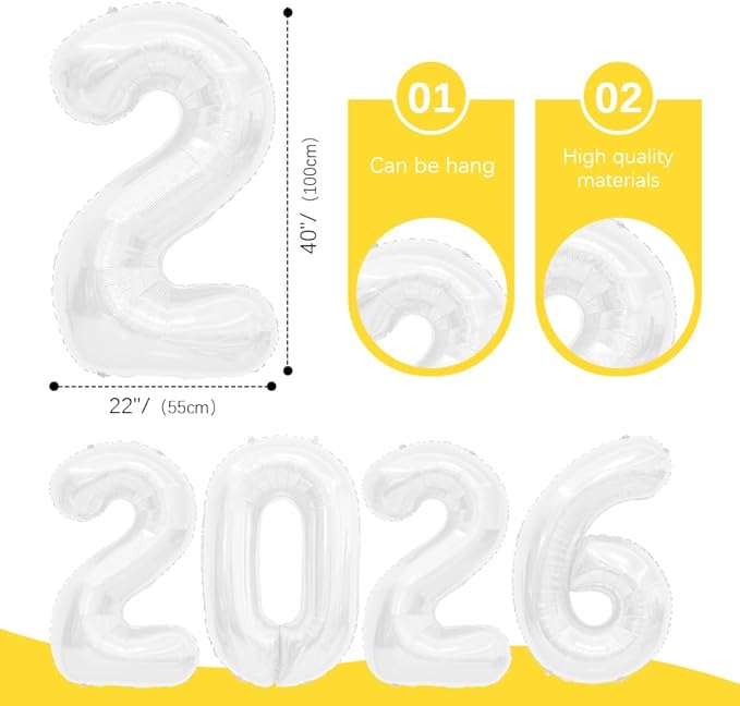 2026 Balloons 40 Inch Graduation Balloons White Balloons Grade Decorations Class Of 2026 Graduation Party Decorations, 2026 Balloon Numbers for Grade Party Balloons Prom Decorations 2026