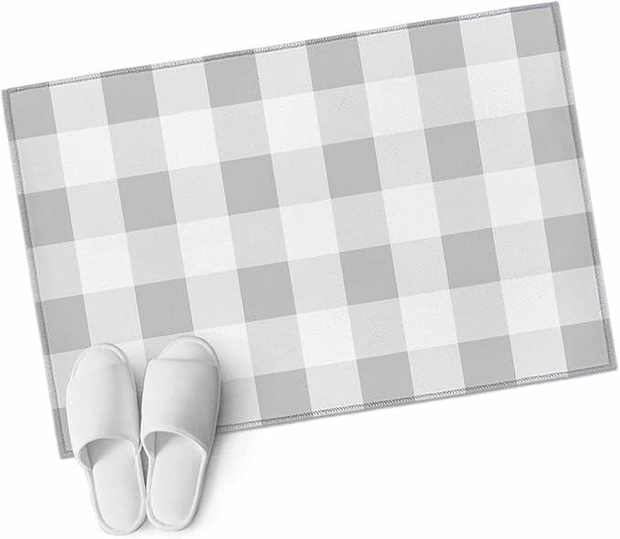 Area Rug 2x3ft, Light Grey White Plaid Washable Rugs for Living Room Bedroom, Farmhouse Decoration Buffalo Check Soft Non-Slip Area Rugs Rectangle Floor Carpet for Dining Room