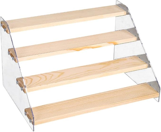 MSUIINT Spice Rack Organizer for Cabinet & Countertop - 30 cm Seasoning Organizer Spice Shelf and Kitchen Cabinet Storage - Space Saving Wooden Display Risers Holder Showcase Fixtures Jewelry (4 Tier)