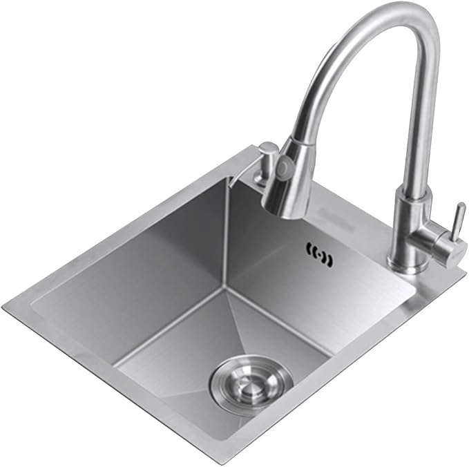 Single Bowl Sink with Accessories, Siphon, Tap Stainless Steel Silver Small Sink Bar Sink Kitchen Counter Sink Built-in Sink (Silver 28 * 46cm)