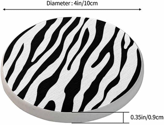 oFloral Black White Coasters for Drinks Zebra Stripe Animal Skin Textures Trendy Cups Place Mats for Home Decor Set of 2, 4 Inch