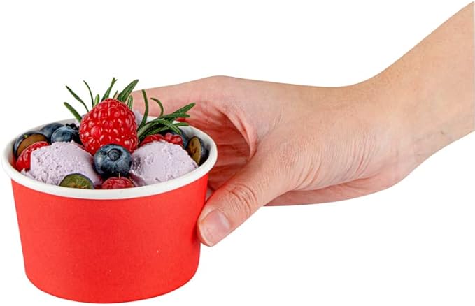 Coppetta 5-Ounce Dessert Cups, 50 Disposable Ice Cream Cups - Lids Sold Separately, Sturdy, Red Paper Frozen Yogurt Bowls, For Hot And Cold Foods, Perfect For Gelato Or Mousse - Restaurantware