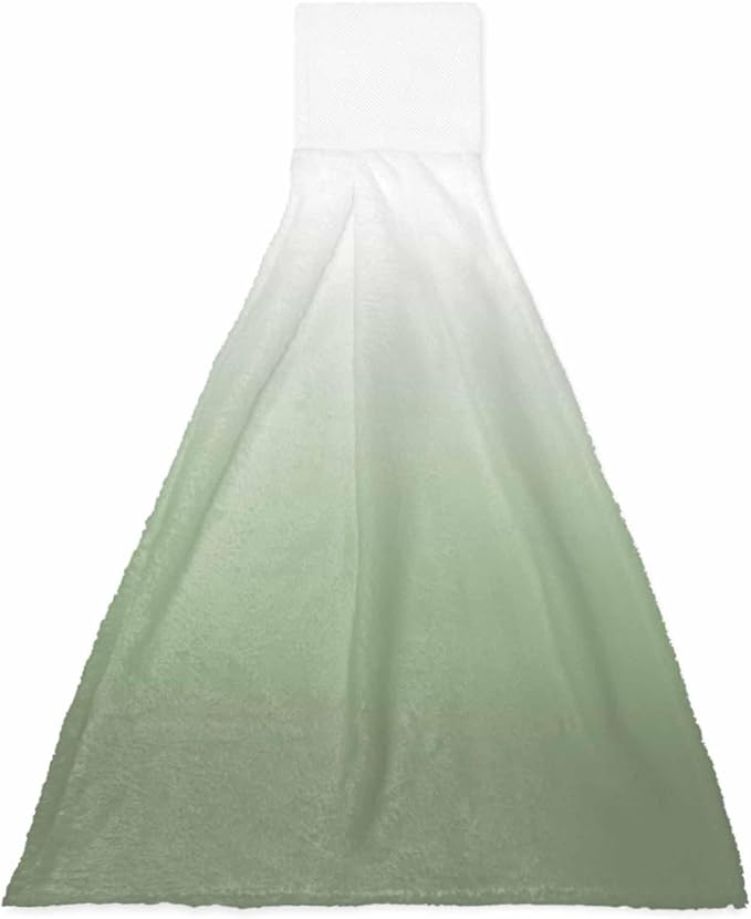 Alandar Home Kitchen Tie Towel Set of 1, Sage Green White Color Gradient Absorbent Soft Hand Towels for Bathroom Hanging Towels, Minimalist Ombre Art Fast Drying Cleaning Cloth with Loop