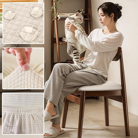 Newfashion Dining Chair Seat Covers, Stretch Dining Room Cushion Slipcovers Non-Slip Soft Seat Cover for Dining Chairs Washable Kitchen Chair Protectors(Off-White)