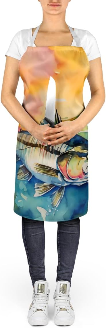 Caroline's Treasures Striped Bass Apron Cooking Kitchen Server Baking Crafts Gardening for Adult Women Men, Unisex, Large, Multicolor