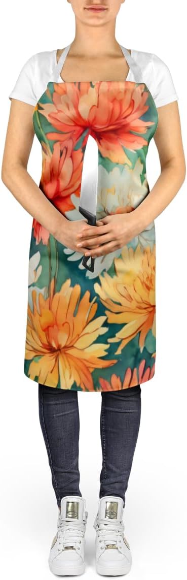 Caroline's Treasures Chrysanthemums in Watercolor Apron Cooking Kitchen Server Baking Crafts Gardening for Adult Women Men, Unisex, Large, Multicolor