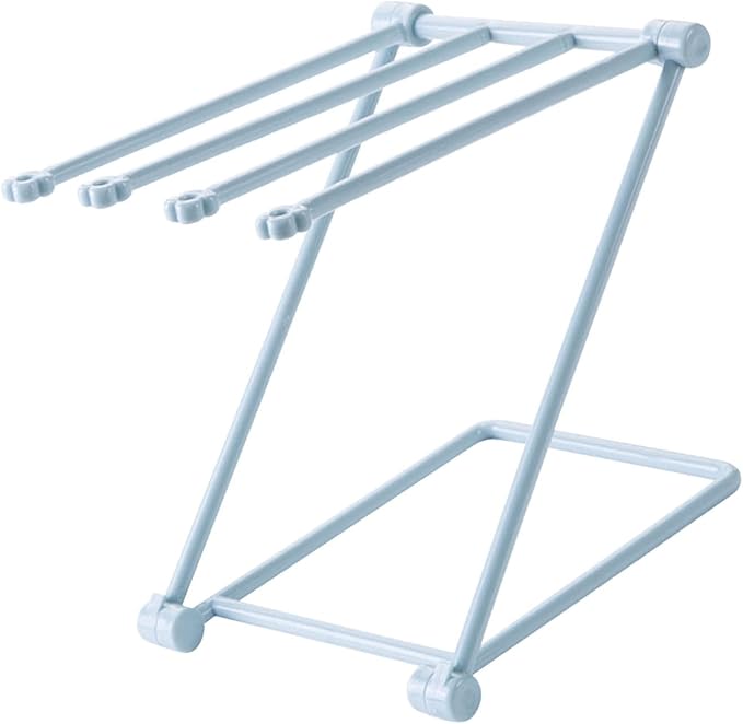 GOTOTOP Folding Towel Drying Rack with 4 Arms, Hanging Towel Holder for Kitchen Organization, Well Organized, Easy to Take (Light Blue)