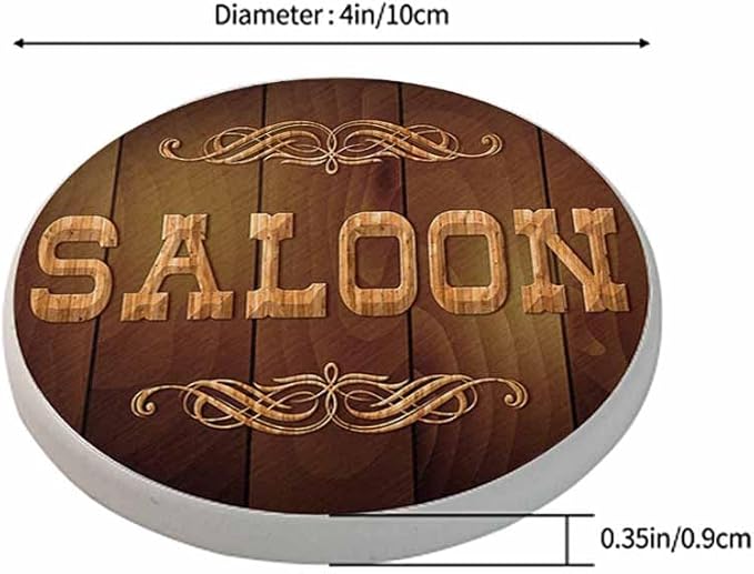 Wooden Saloon Sign Coasters Western Country Cowboy Bar Pub Vintage Absorbent Drink Coaster Set of 2 Unique Beer Beverage Coasters for Coffee Table Cup Bar Coasters Cute Cork Ceramic Coasters