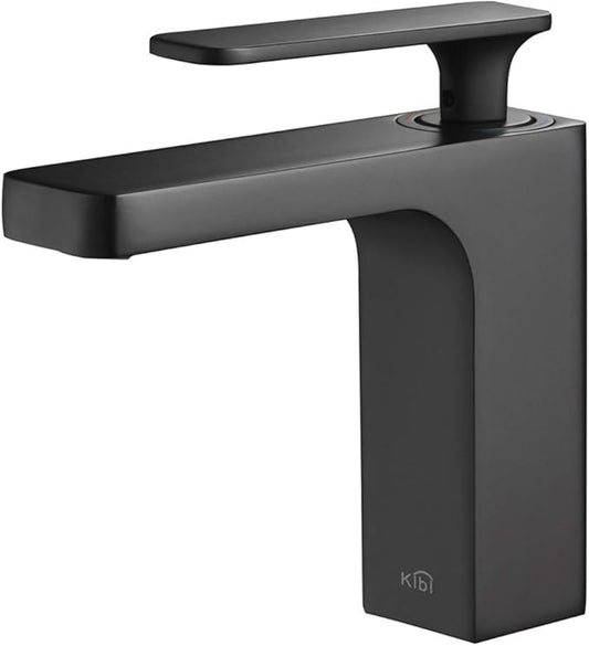 KIBI Infinity Single Handle Bathroom Vanity Sink Faucet | Solid Brass Lavatory Faucet with High Arc Spout for Smooth Water Flow | Includes Water Hose for Easy Installation (Matte Black, KBF1006)