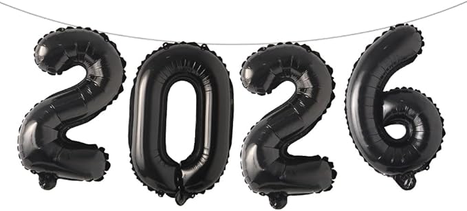 16 Inch 2026 Balloons Number 2026 Foil Balloons for New Years Eve Party Supplies Anniversary Party Graduation Decorations Home Office Decoration (2026 Black)