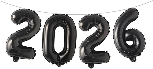 16 Inch 2026 Balloons Number 2026 Foil Balloons for New Years Eve Party Supplies Anniversary Party Graduation Decorations Home Office Decoration (2026 Black)