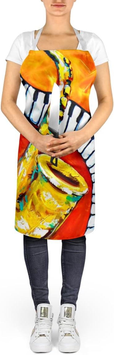 Caroline's Treasures Something Blues Saxaphone and Piano Apron Cooking Kitchen Server Baking Crafts Gardening for Adult Women Men, Unisex, Large, Multicolor