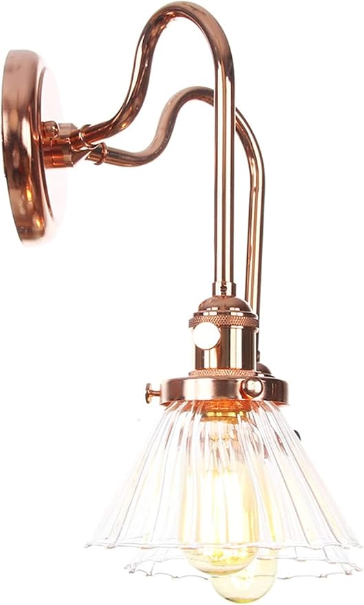 Wall Lamps with Switch, 2-Lights Rose Gold Bathroom Vanity Lights Wall Mounted Lighting Clear Glass Lampshade Wall Sconces(Color:A)
