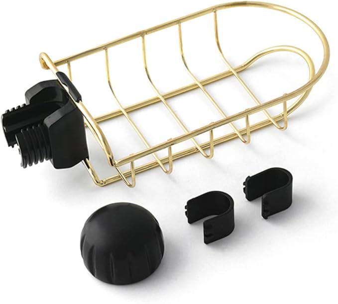 Hemobllo 1Pc Adjustable Sponge Holder for Kitchen Sink Draining Rack Clip Storage Organizer for Dishcloths Easy to Use Removable Fixture Golden Finish