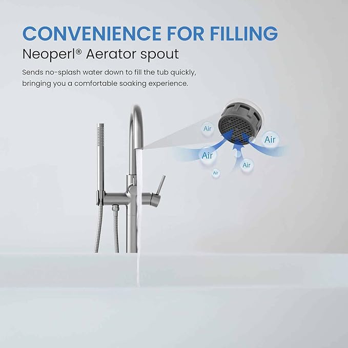 KIBI Circular Floor Mount Tub Filler with Hand Shower in Brushed Nickel | Solid Brass Single Handle Freestanding Bathtub Faucet with 360° Swivel Spout, Modern Bath Faucet for Tub and Shower (KTF301BN)