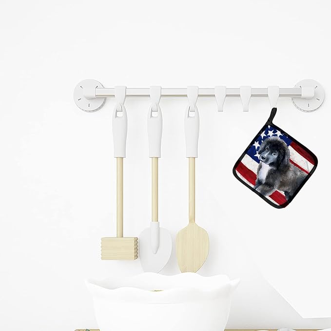 Caroline's Treasures BB9699PTHD Newfoundland Puppy Patriotic Pair of Pot Holders Kitchen Heat Resistant Pot Holders Sets Oven Hot Pads for Cooking Baking BBQ, 7 1/2 x 7 1/2