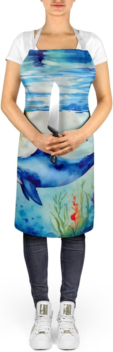 Caroline's Treasures Dolphin Apron Cooking Kitchen Server Baking Crafts Gardening for Adult Women Men, Unisex, Large, Multicolor