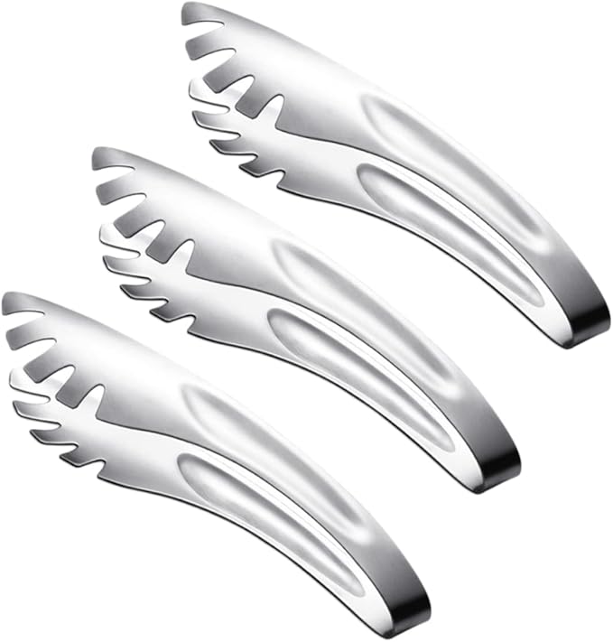 Spatula Metal Bread Toaster Sandwich Toaster 3pcs BBQ Tongs Pasta Noodles Tongs Bread Tongs Serving Clips Stainless Steel Food Clip Kitchen Serving Tongs Fixture Snack Appetizer, Silver
