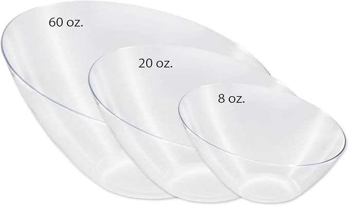 Party Essentials N604421 Disposable Hard Plastic Contemporary Angle Bowl, 4-Count, 60 oz. Clear