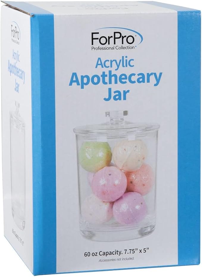 ForPro Clear Acrylic Apothecary Jar with Lid, 60 Oz Shatterproof Bathroom Vanity Organizer, Cotton Ball Holder, Qtip Storage Container Canister for Kitchen, Laundry, Office Decor, 7.75" x 5"
