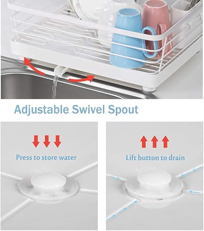 Anti Rust Dish Drainer Rack Drainer with Removable Drain Board and Swivel Spout Chopsticks Cutlery Holder for Kitchen Sink and Counter at Household Cutlery Basket Drain Shelf