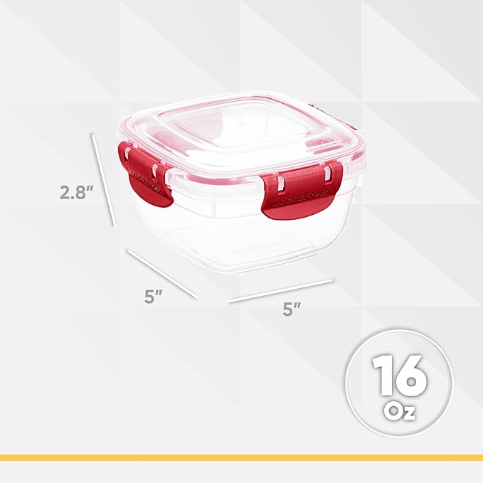 Superio Pack of 2 Plastic Food Storage Containers with Airtight Lids for Kitchen,- 16 Oz, BPA Free, Leakproof, Stackable Sealed Containers for Organizing,- Microwave, Dishwasher and Freezer Safe, Red