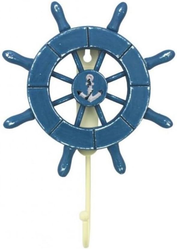Rustic All Light Blue Decorative Ship Wheel with Anchor with Hook 6 Inch - Wooden Ship Wheel - Ships Wheel
