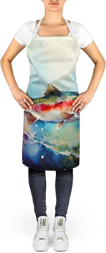 Caroline's Treasures Rainbow Trout Apron Cooking Kitchen Server Baking Crafts Gardening for Adult Women Men, Unisex, Large, Multicolor