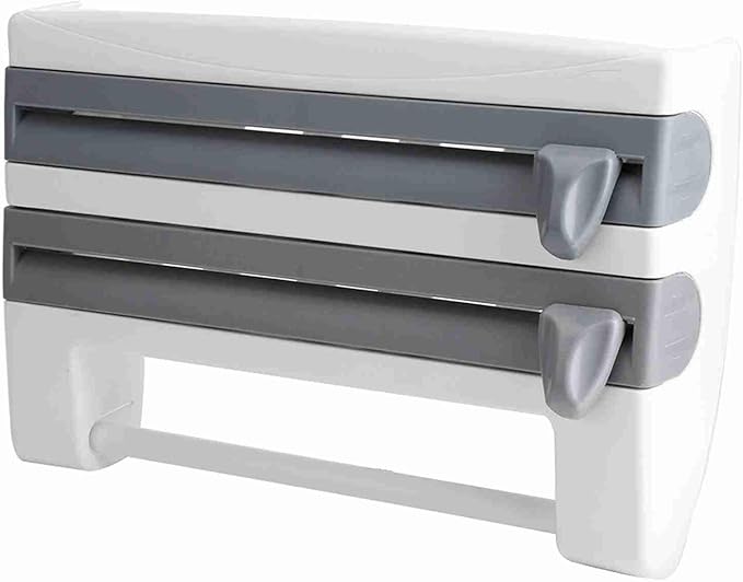 Kitchen Tool Cling Film Cut Wall Mount Storage Rack, Elegant and Convenient Paper Towel Holder for Modern Kitchen, Suitable for Foil Film Storage (Grey White)