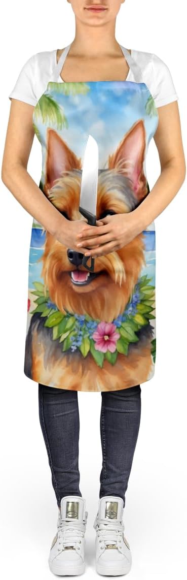 Caroline's Treasures Australian Terrier Luau Apron Cooking Kitchen Server Baking Crafts Gardening for Adult Women Men, Unisex, Large, Multicolor