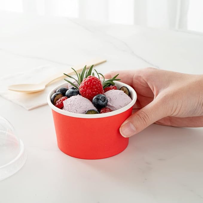Coppetta 5-Ounce Dessert Cups, 50 Disposable Ice Cream Cups - Lids Sold Separately, Sturdy, Red Paper Frozen Yogurt Bowls, For Hot And Cold Foods, Perfect For Gelato Or Mousse - Restaurantware