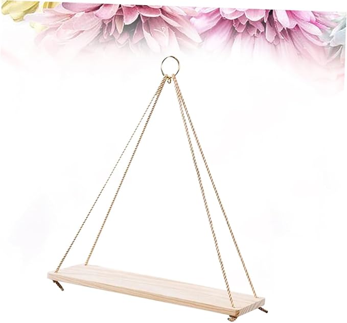 Unomor 2pcs Hanging Rope Shelf Wooden Basket Storage Rack for Wire Shelf Flower Pot Organizing