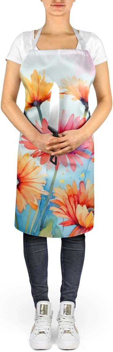 Caroline's Treasures Gerbera Daisies in Watercolor Apron Cooking Kitchen Server Baking Crafts Gardening for Adult Women Men, Unisex, Large, Multicolor