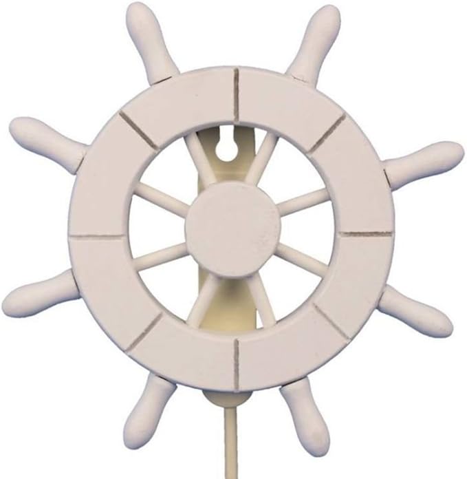 White Decorative Ship Wheel with Hook 6 Inch - Wooden Ship Wheel - Ships Steering Wheel Decoration