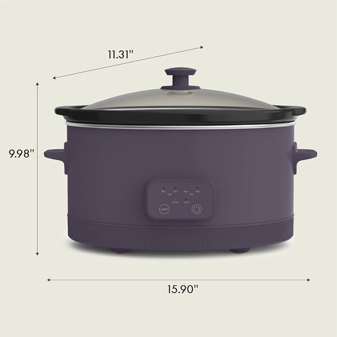 bella 6.0 Qt Programmable Slow Cooker, Ceramic Nonstick Coating, Adjustable Temperature & Cooking Times, Dishwasher Safe Stoneware Pot & Tempered Glass Lid, Tangle Free Cord Wrap, Plum