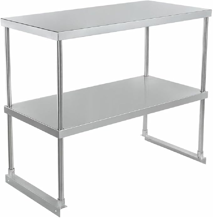 Empura 36" Wide Double Deck Stainless Steel Table-Mount Overshelf with Mounting Bracket | Prep Work Table Rack Shelve for Restaurant Garage | 1.5" Thick Shelf Deck, 36"W x 18"D x 32"H, 18 Gauge, NSF