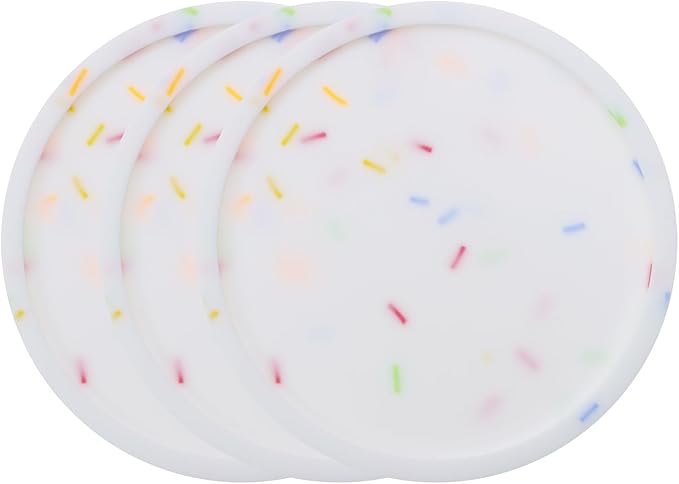 ONLYKXY 3 Pieces 3.93 Inch Silicone Coasters, Round Coasters for Drinks, Beverage Coffee Tea Coaster (White-Colorful Grain)