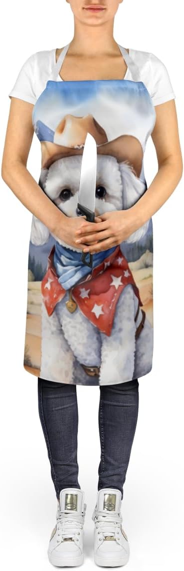 Caroline's Treasures Bichon Frise Cowboy Welcome Apron Cooking Kitchen Server Baking Crafts Gardening for Adult Women Men, Unisex, Large, Multicolor