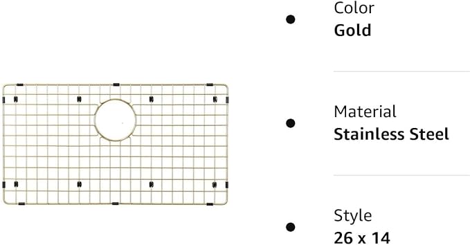 Starstar Sinks Protector Matte Gold 304 Stainless Steel Kitchen Sink Bottom Grid, Rack (26 x 14)
