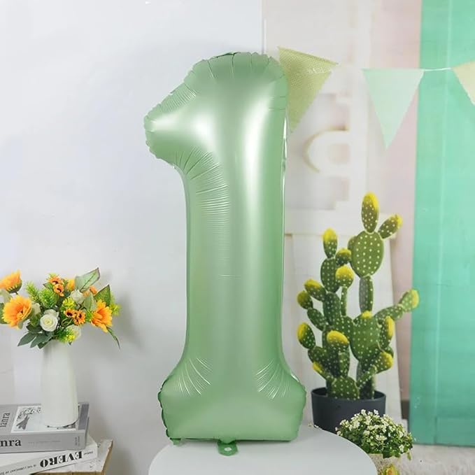 Foil Number Balloon 40 Inch, Jumbo Mylar 1 Balloons for Girl Boy 1st 1 11 21 100 Birthday Decorations Baby Shower Photo Shoot, Olive Green One Giant Balloons